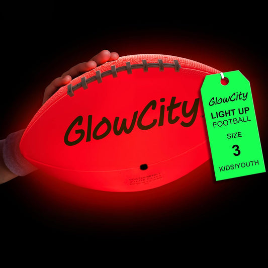 GlowCity Glow in the Dark Football — Size 3 — Pee Wee, Rubber (Battery), Classic Graffiti