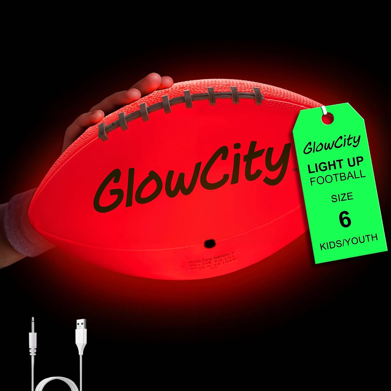 GlowCity Glow in the Dark Football — Size 6 — Junior Youth, Rubber (Rechargeable), Classic Graffiti