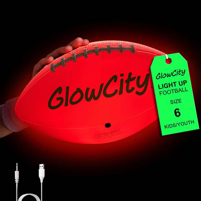 GlowCity Glow in the Dark Football — Size 6 — Junior Youth, Rubber (Rechargeable), Classic Graffiti
