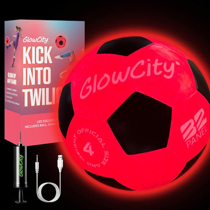 GlowCity Glow in the Dark Soccer Ball — Size 4 — Junior, Rubber (Rechargeable), Pink / Black