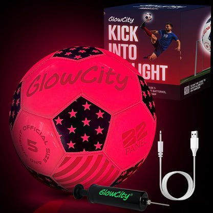 GlowCity Glow in the Dark Soccer Ball — Size 5 — Teen / Adult, Rubber (Rechargeable), American Star