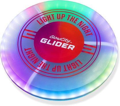 GlowCity Glider — Glow in the Dark LED Flying Disc, Rechargeable, 12 Modes