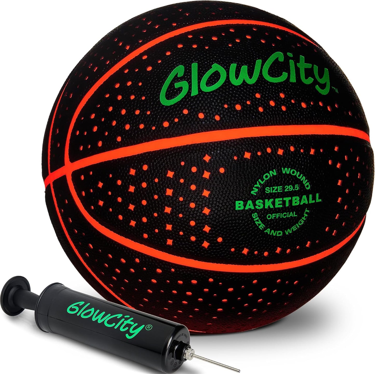GlowCity Glow in the Dark Basketball — Size 7 — 29.5", Synthetic Leather (Battery)