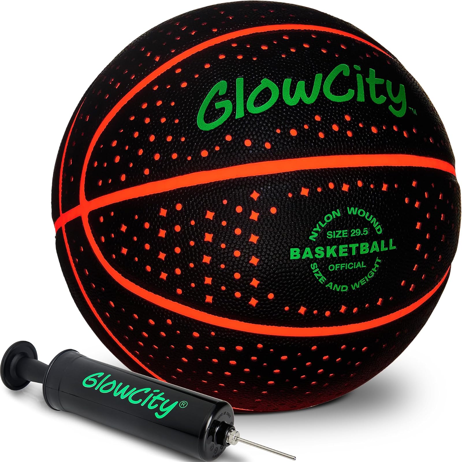 GlowCity Glow in the Dark Basketball — Size 7 — 29.5", Synthetic Leather (Battery)