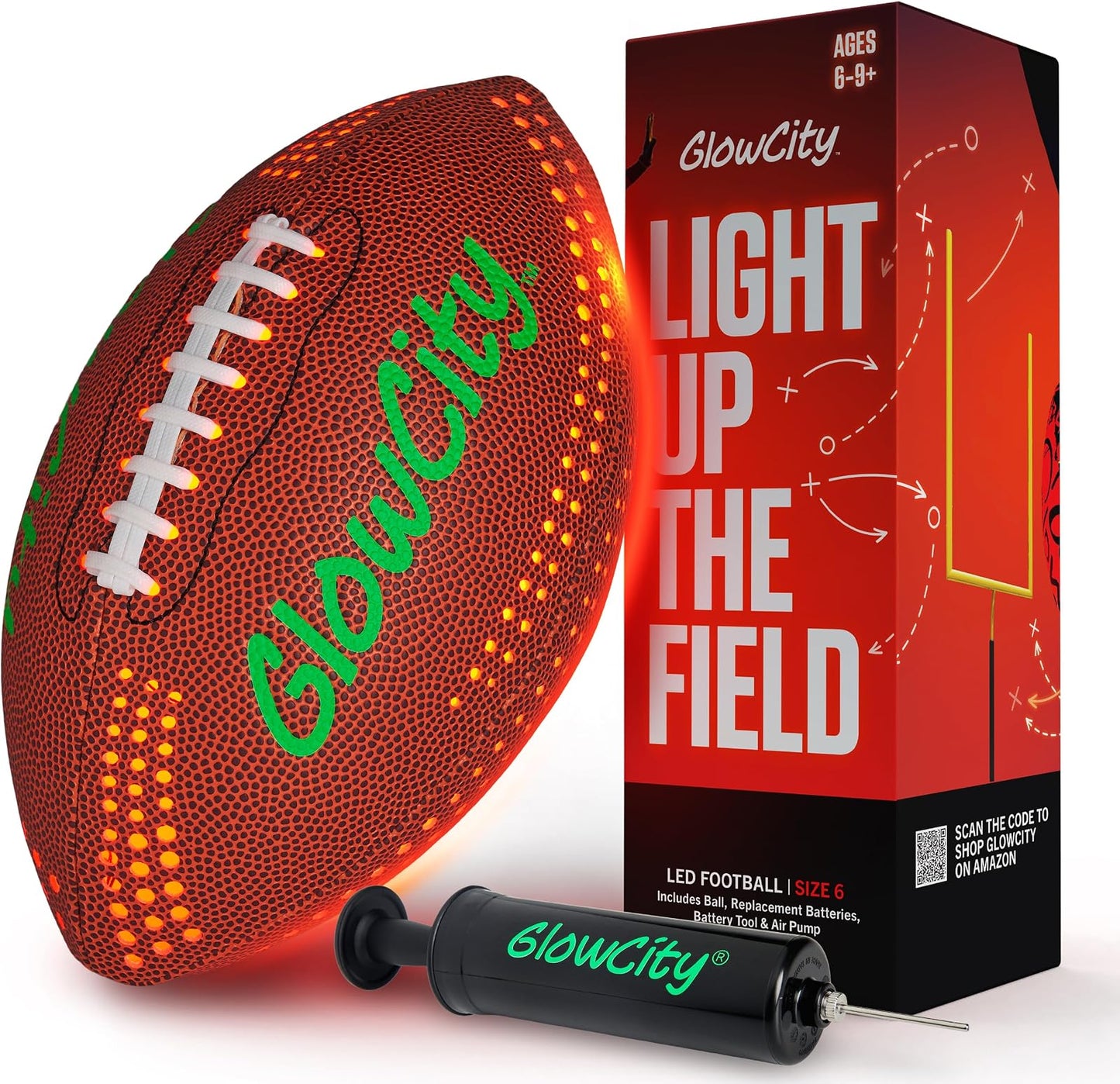 GlowCity Glow in the Dark Football — Size 6 — Junior Youth, Synthetic Leather (Battery), Brown