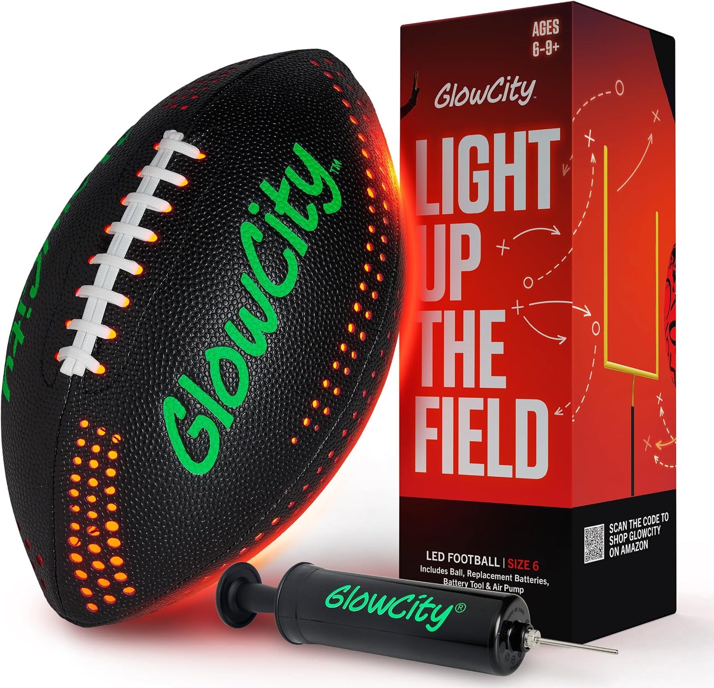 GlowCity Glow in the Dark Football — Size 6 — Junior Youth, Synthetic Leather (Battery), Black