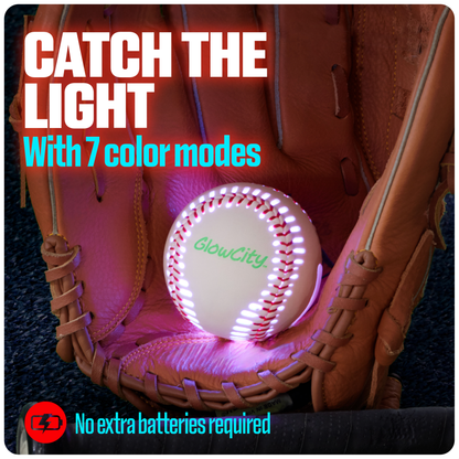 GlowCity Glow in the Dark Baseball — Rechargeable LED, Real Leather