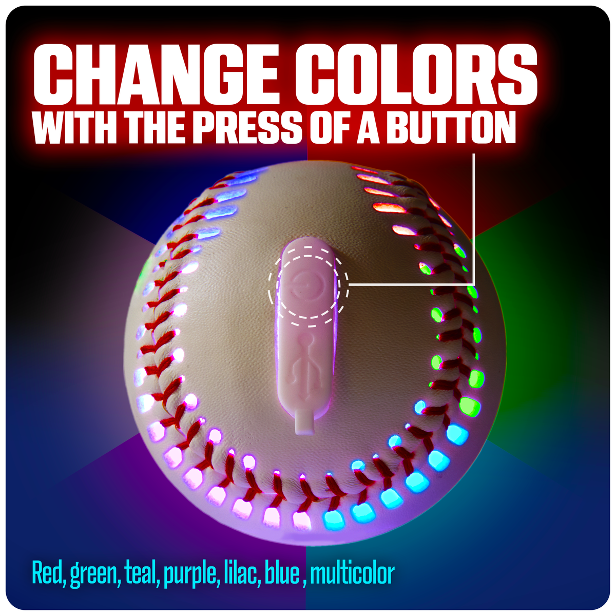 GlowCity Glow in the Dark Baseball — Rechargeable LED, Real Leather