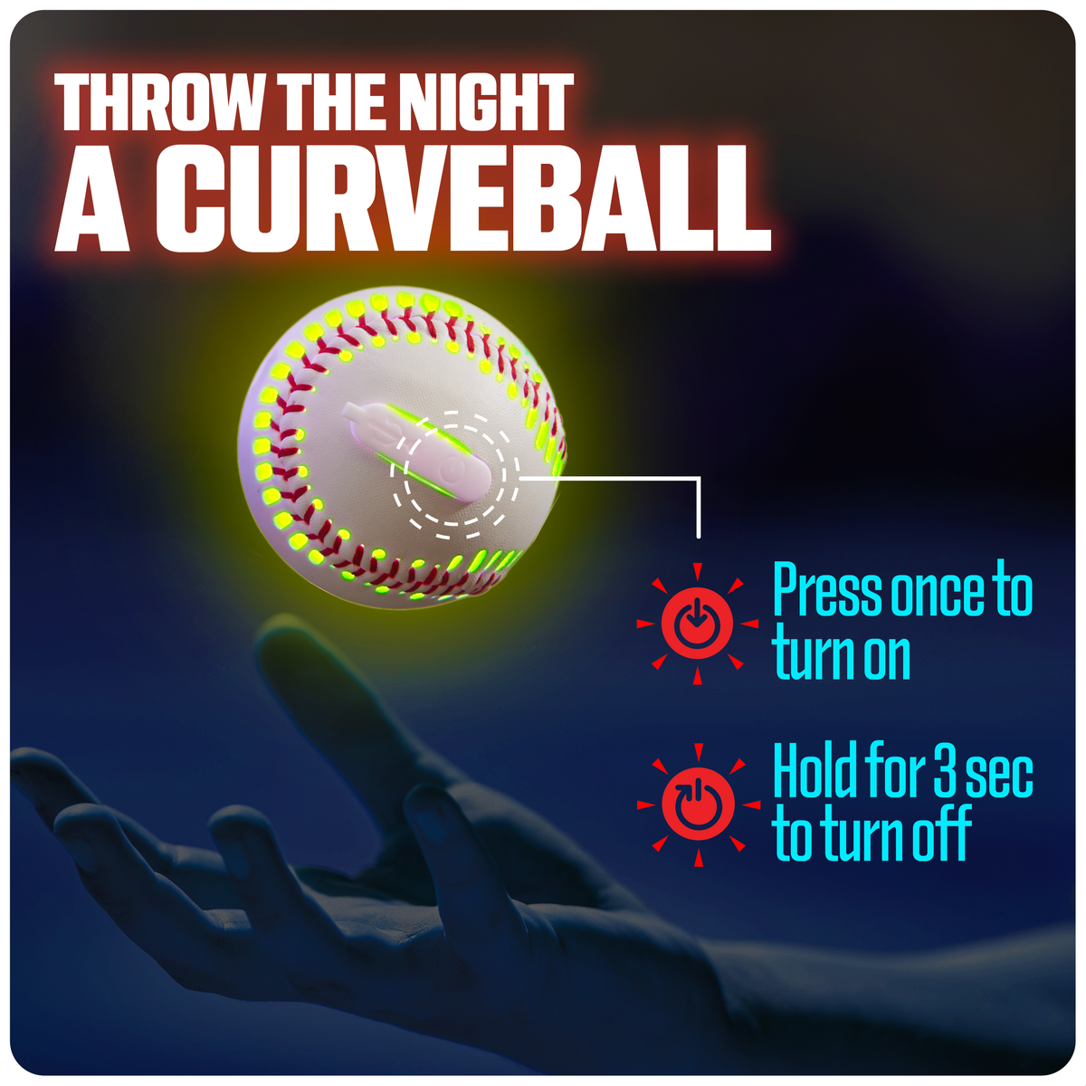 GlowCity Glow in the Dark Baseball — Rechargeable LED, Real Leather