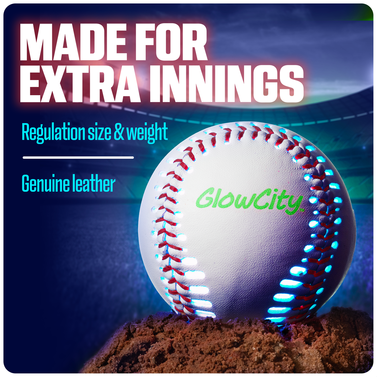 GlowCity Glow in the Dark Baseball — Rechargeable LED, Real Leather