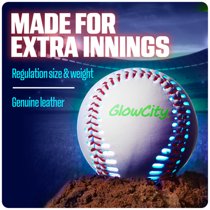 GlowCity Glow in the Dark Baseball — Rechargeable LED, Real Leather