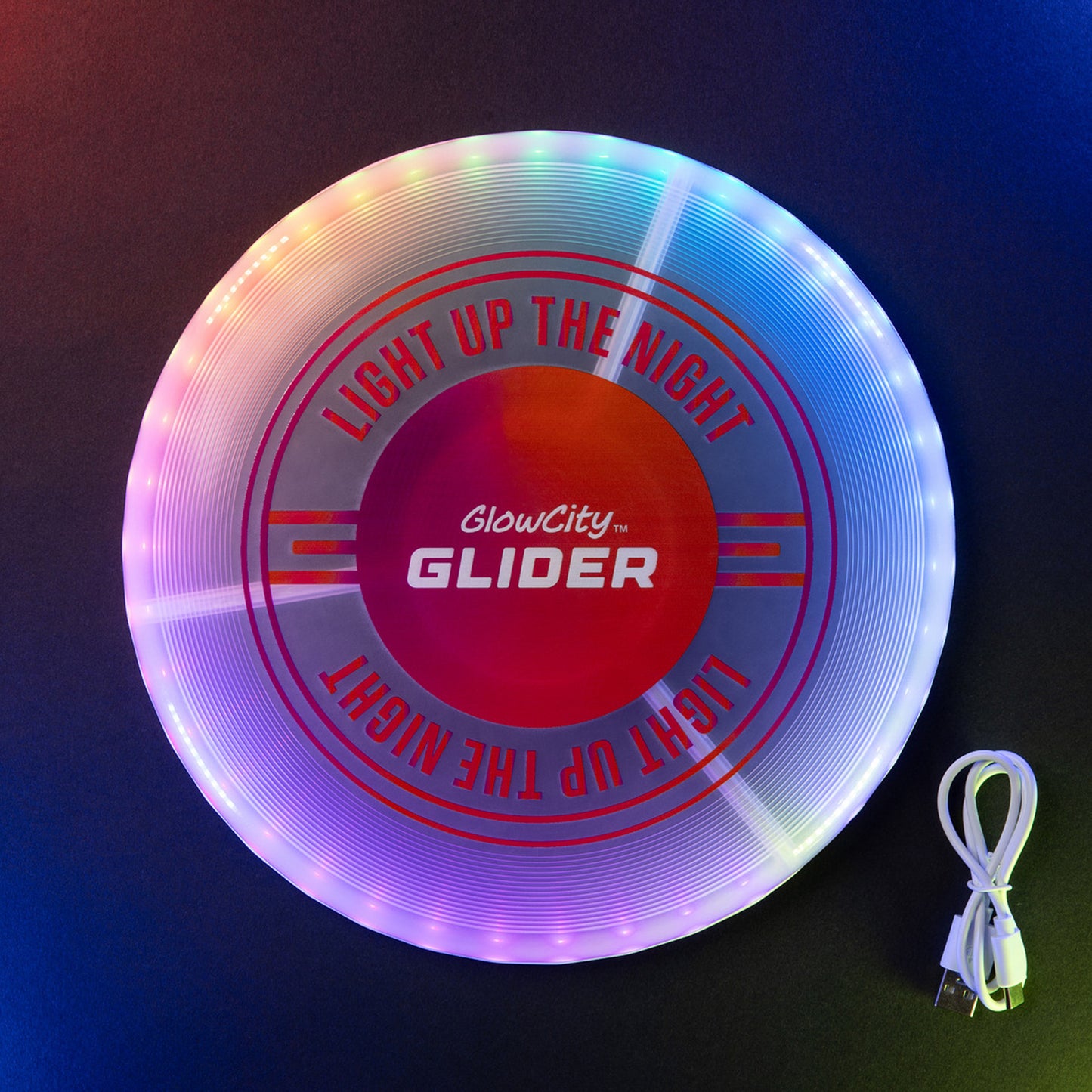 GlowCity Glider — Glow in the Dark LED Flying Disc, Rechargeable, 12 Modes