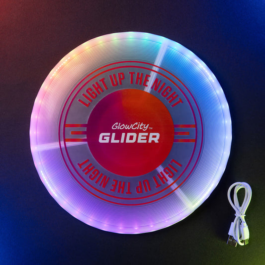 GlowCity Glider — Glow in the Dark LED Flying Disc, Rechargeable, 12 Modes