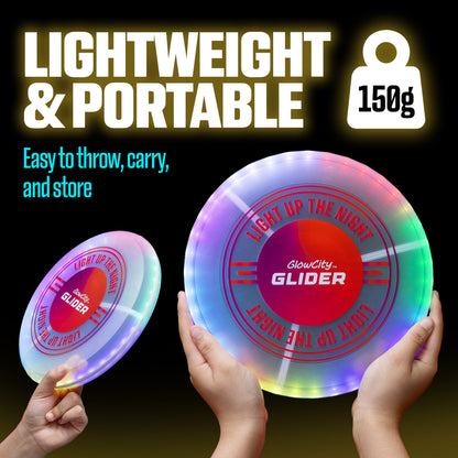 GlowCity Glider — Glow in the Dark LED Flying Disc, Rechargeable, 12 Modes