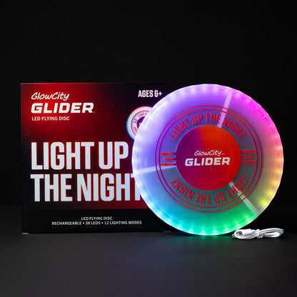 GlowCity Glider — Glow in the Dark LED Flying Disc, Rechargeable, 12 Modes