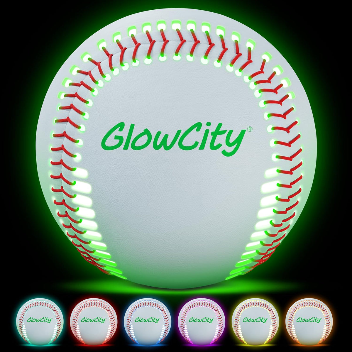 GlowCity Glow in the Dark Baseball — Rechargeable LED, Real Leather